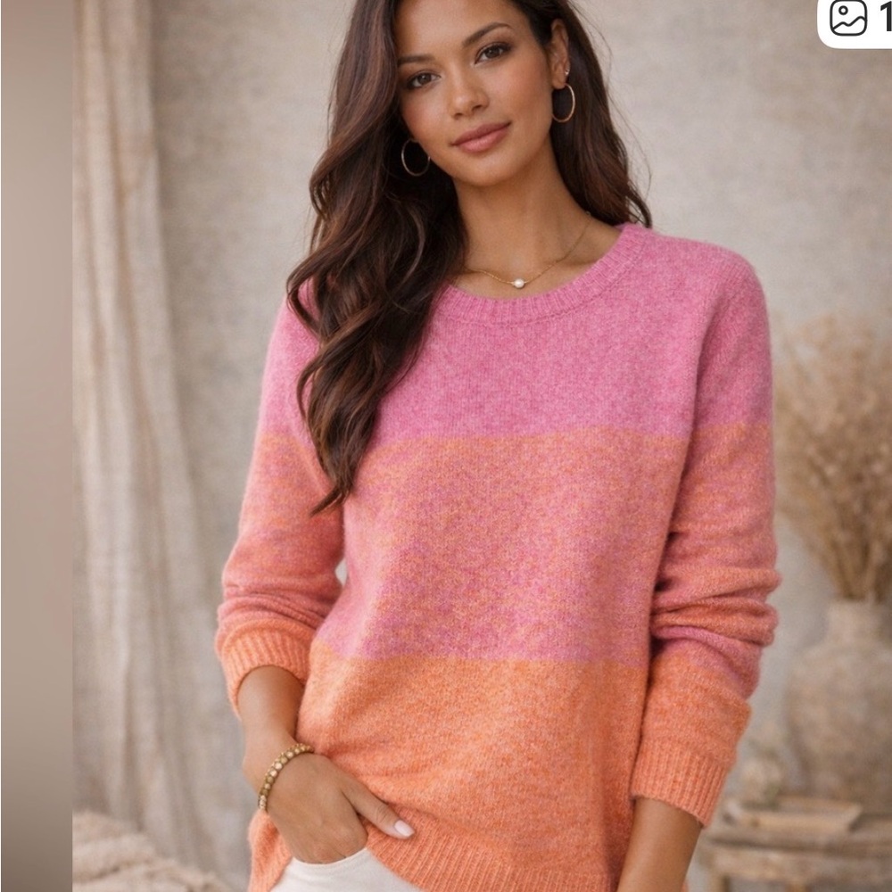 Cupcakes & Cashmere Gradient Pink Orange Crew Neck Sweater- Hombre-sherbet